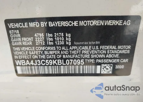 2019 BMW 430I Gran Coupe xDrive z USA, uszkodzony, nr VIN WBA4J3C59KBL07095